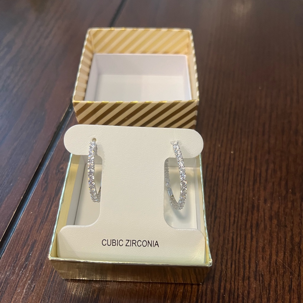 Rachel Ashwell Women’s Silver Tone Cubic Zirconia Hoop Pierced Earrings